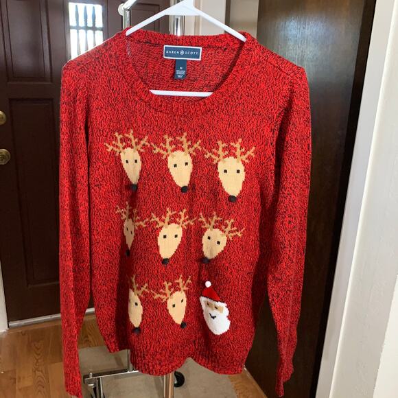 Karen Scott Christmas Holiday Sweater Reindeer Santa Size M - Picture 7 of 11